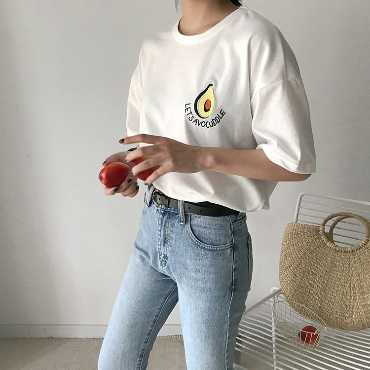 Sød avocado broderi kortærmet t-shirt kvinder sommer lille frisk t-shirt harajuku t-shirt femme top