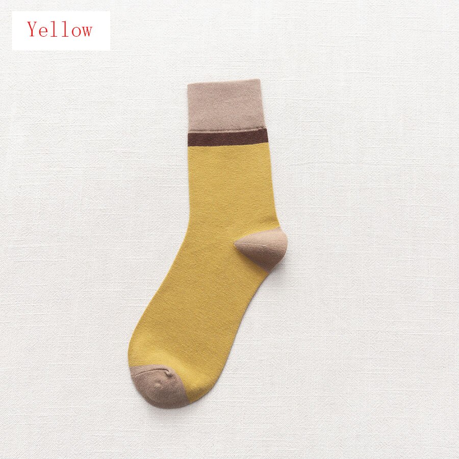 Breathable Men's Cotton Socks Casual Dress Deodorant Socks Compression Japanese Harajuku For Happy Man Business Socks: Yellow