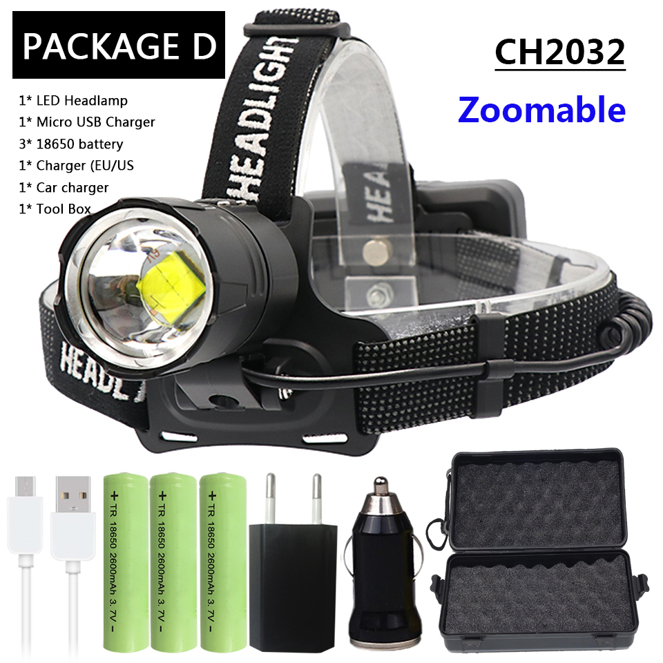 Krachtige XHP70 XHP50 Led Koplamp Zoom Head Lamp Zaklamp Zaklamp 18650 Batterij Usb Oplaadbare Lantaarn: Package H