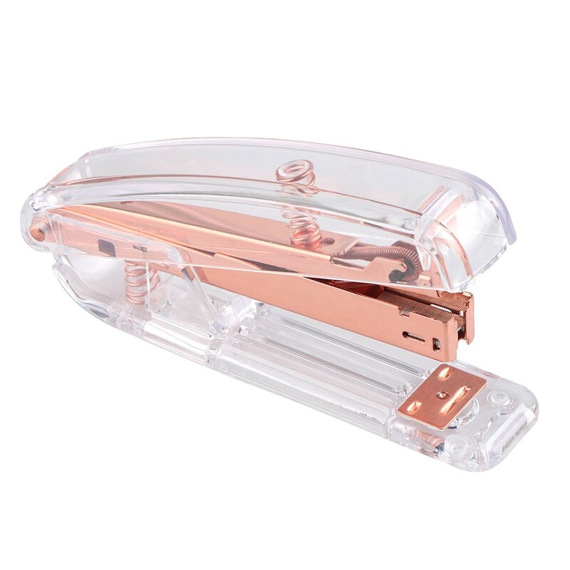 Rose Gold Stapler Acrylic Desktop Stapler with 1000 PCS Rose Gold Staples and 10 Pieces Blinder Clips for Office School Home Acc