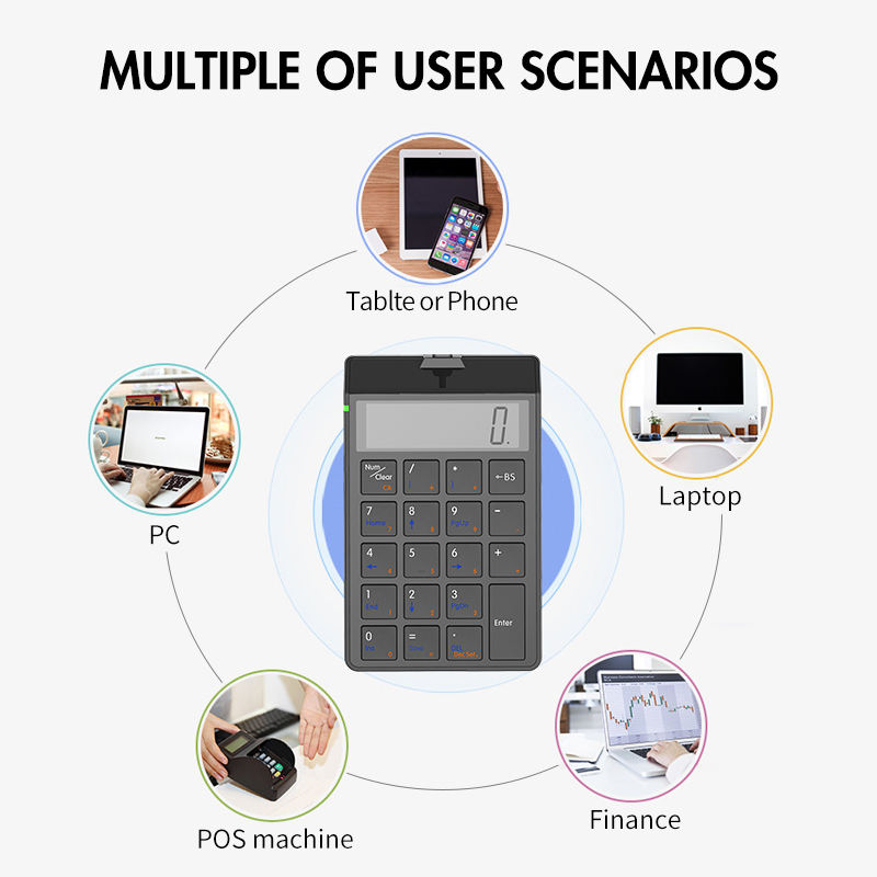 Numeric Keyboard Bluetooth Keypad Digital Calculator with LCD Display Screen Rechargeable For Windows Laptop Android Tablet