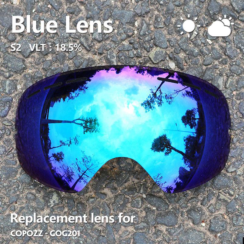 Copozz 201 Lens Ski Bril Lens Voor Anti-Fog UV400 Grote Sferische Ski Bril Sneeuw Bril Brillen Lenzen Vervanging (Lens Alleen): lense blue