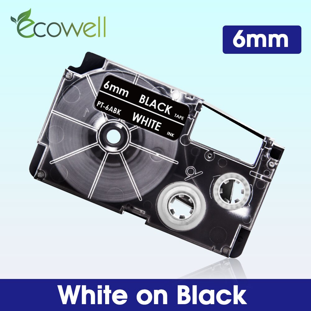 Ecowell 6mm taśma do Casio XR-6WE XR-6X XR-6RD XR-6BU XR-6YW XR-6GN taśma z etykietami XR-6SR XR-6GD dla Casio KL-60 KL-120 drukarka do etykiet: White on Black