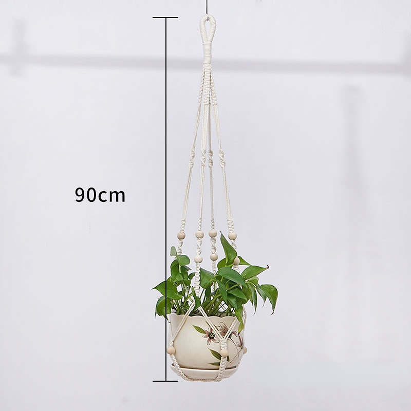 Cesta colgante de macramé hecha a mano para plantas, soporte para macetas de jardín, decoración colgante de pared de macramé para balcón, cuerda de elevación anudada, decoración del hogar