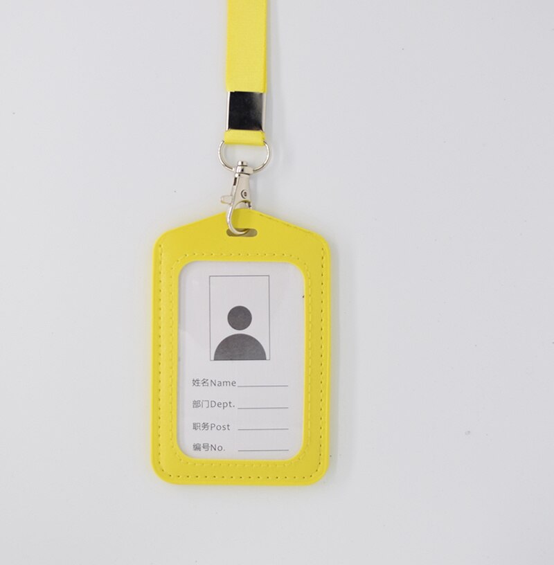 Portable Neck Strap Rope Staff Employee's ID Work Card Holder PU Office Buliding Gate Pass Access Card Cover Sleeve with Lanyard