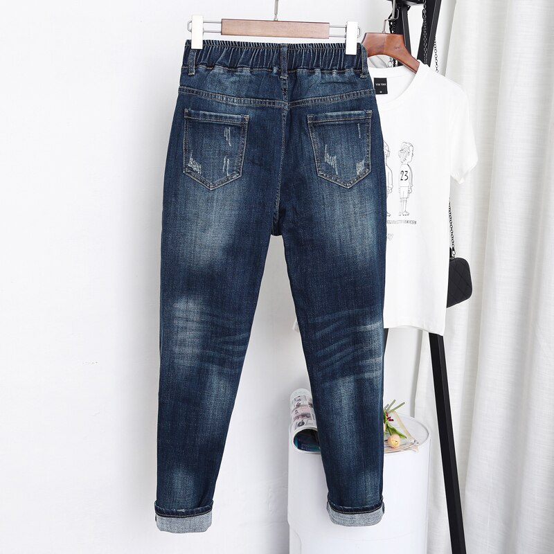 Jeans en Denim pour femmes, pantalon de grande taille, 5XL, taille élastique pour 100kg, longueur cheville, été, Empire, décontracté