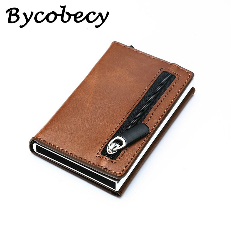 Bycobecy rfid carteira inteligente, smart, suporte para cartão de crédito, metal, fina, homens, segredo, abertura com mola, minimalista, pequena, bolsa de moedas