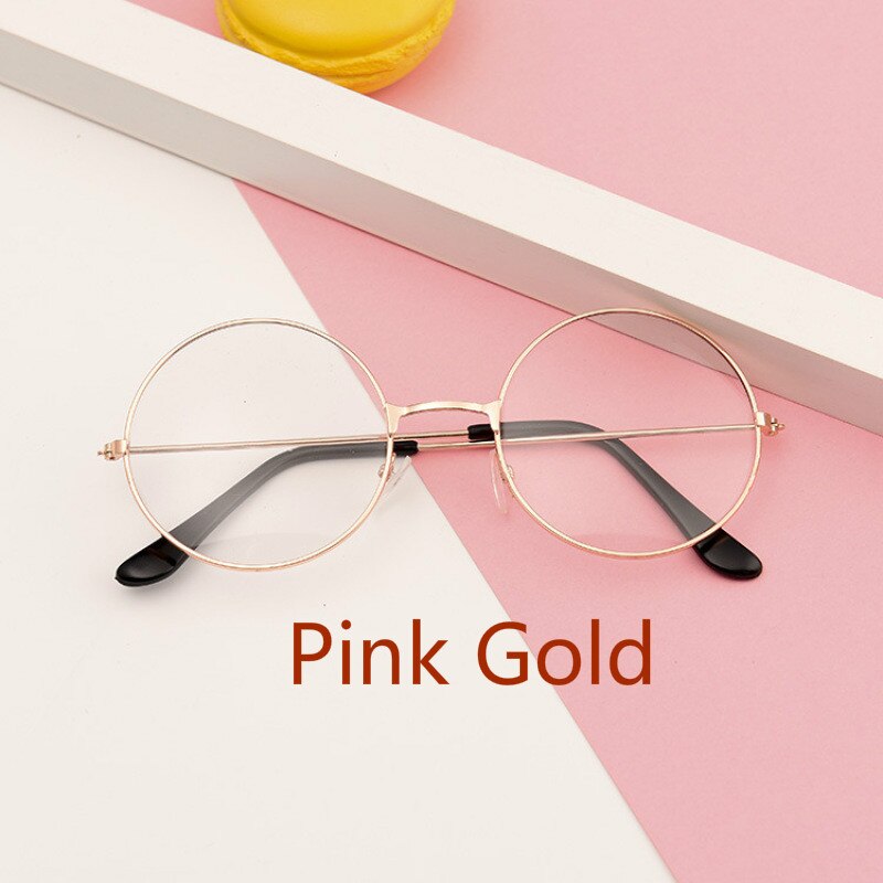 Vintage Retro Metal Frame Clear Lens women Glasses Nerd Geek Eyewear Eyeglasses Black Oversized Round Circle Eye Glasses: pink gold