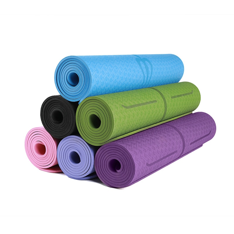 1830*610*6mm tpe fitness yogamåtte smagløs skridsikker med positionslinje til begyndere miljømæssige fitnessgymnastikmåtter