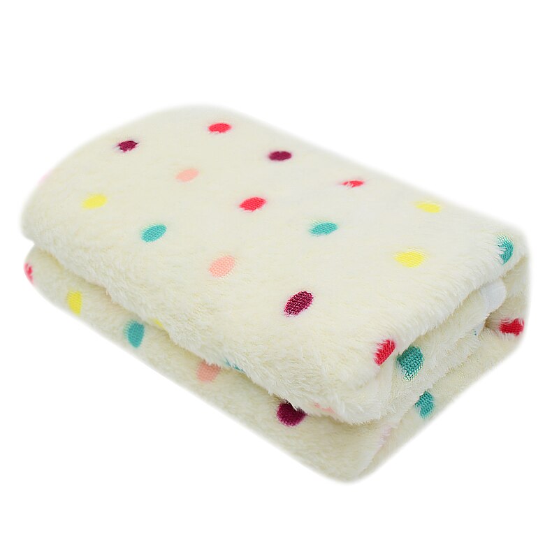 Couverture polaire chaude et douce pour lit de chat et de chien, imprimée à pois, coussin pour animaux de compagnie, tapis pour petits, moyens et grands chiots: Rice White / 75 x 50 cm