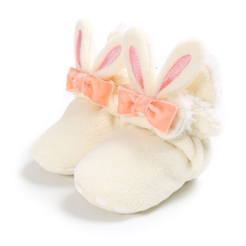 Winter Leather Boots Baby Furry Warm Boots Rabbit Baby Girls Snow Boots Infant Soft Bottom Shoes: Beige / 7-12 Months