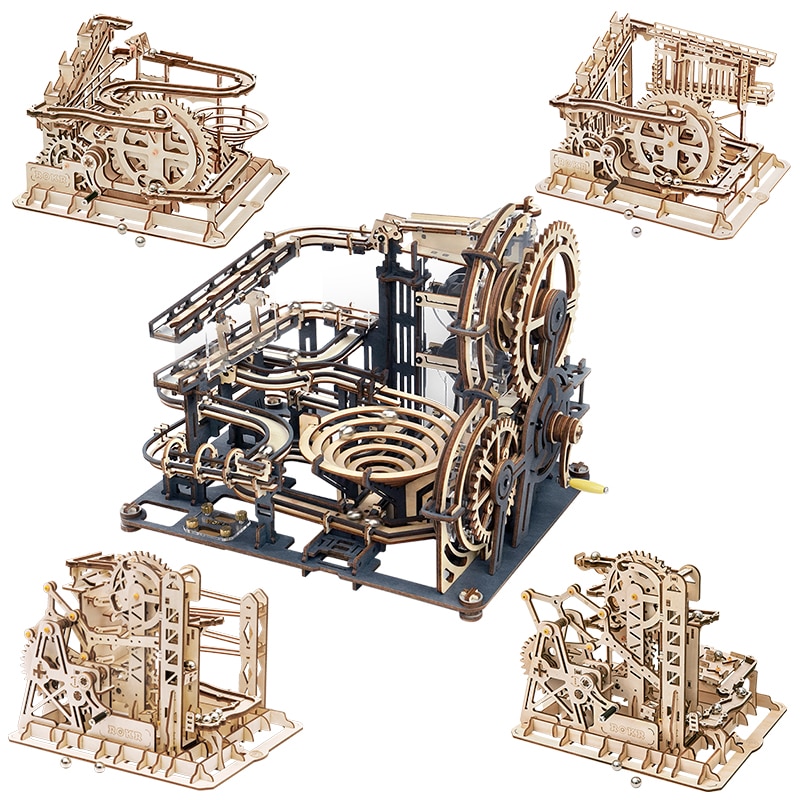 Robotime ROKR Marble Night City 3D Wooden Puzzle Games Assembly Waterwheel Model Toys for Children Kids Birthday