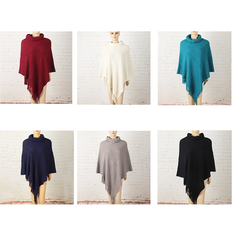 Vinter stickad tröja dam lång poncho och capes tjocka varma pullovers solid tofs fladdermus ärm tunna tröjor