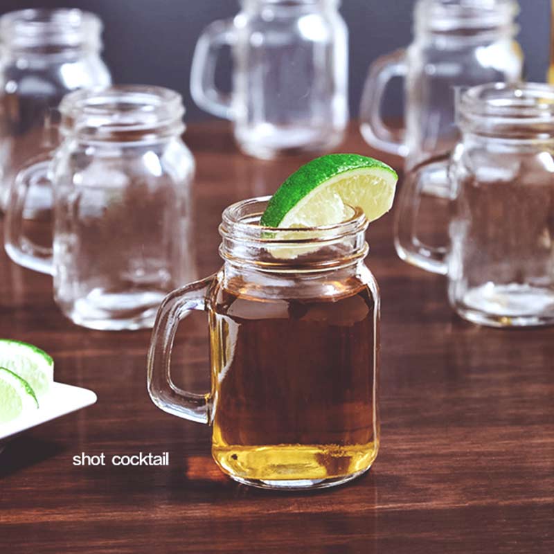 3 Size Mini Mason Jar Shot Glasses Transparent Crystal Wine Glass With Handles Bar Club Party Vodka Spirits Whiskey Glass