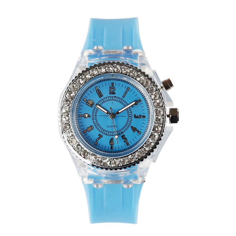 LED étanche rétro-éclairage cristal Quartz montre Flash lumineux cristal Quartz tendance montre-bracelet Sport montres 5 couleurs