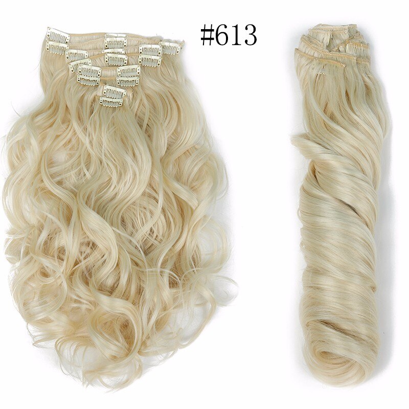 Feibin Clip en extensiones de cabello, peluca de pelo largo sintético ondulado 22 pulgadas 55cm, resistente al calor: #613