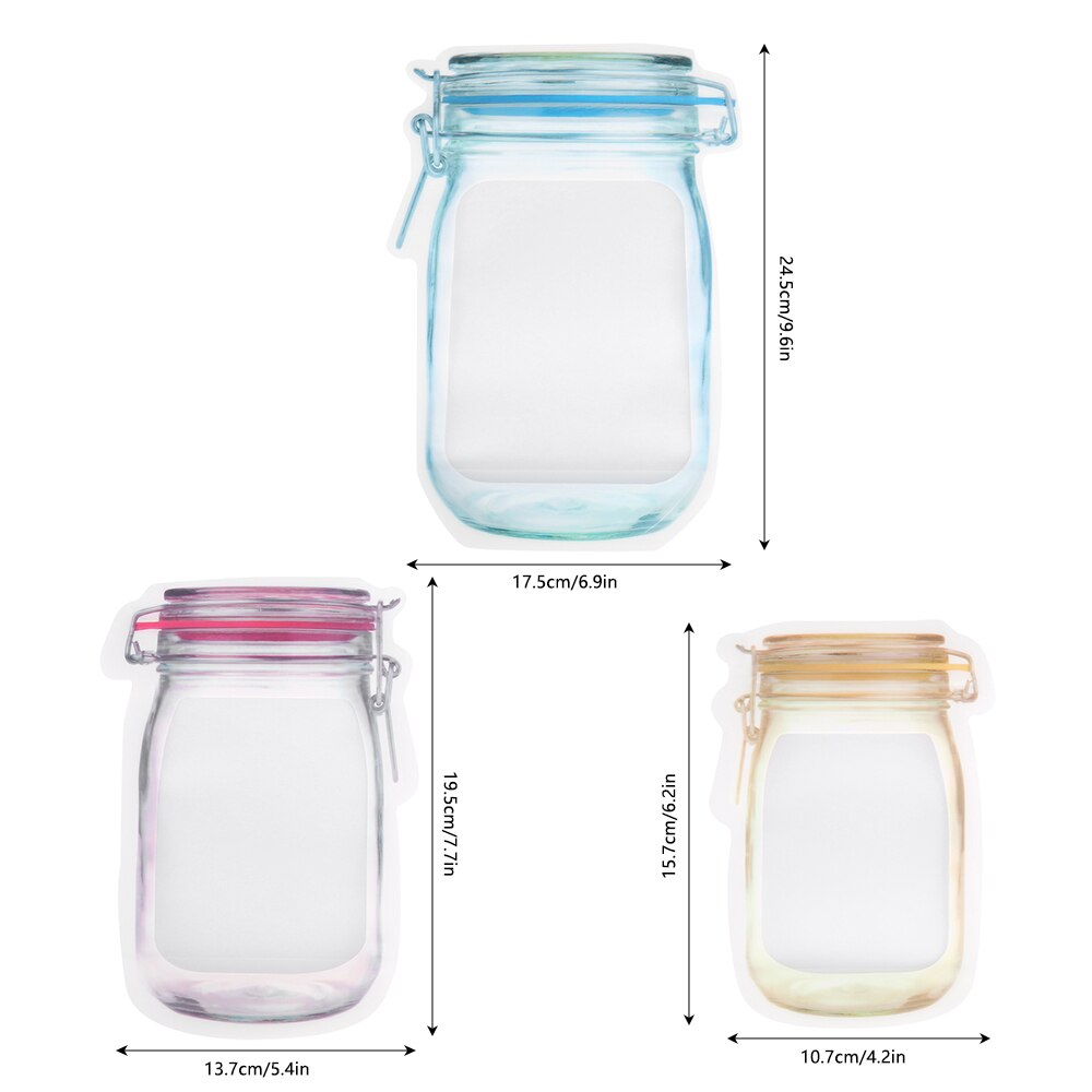 5pcs Reusable Mason Jar Bottles Bags Nuts Candy Cookies Bag Seal Fresh Food Storage Bag Snacks Zipper Sealed Kitchen Organizer
