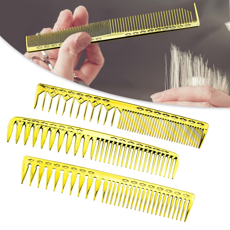 Peine de corte de pelo dorado galvanizado para barbería, peine para cortar Cabello, aceite, para salón, estilo de peluquería, Alta Temperatura