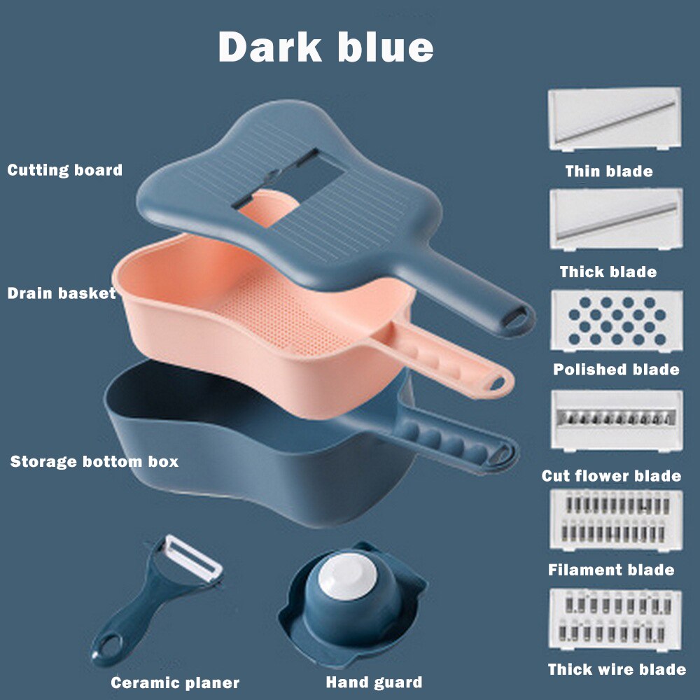 Multifunctional Grater Vegetable Slicer Cutter Slicer Potato Peeler Carrot Cheese Vegetable Guitar Kitchen Gadget Accessories: Dark blue