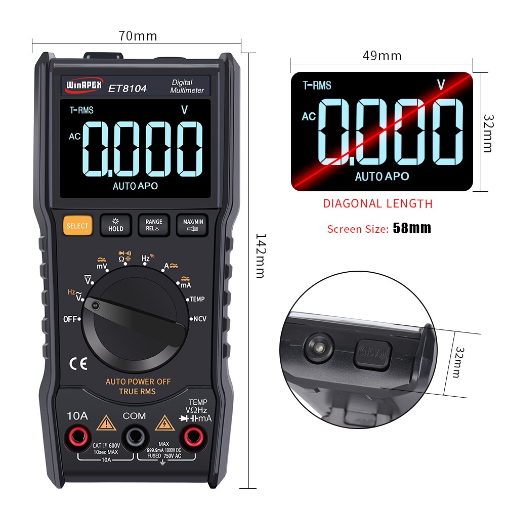 Digital Multimeter Measure Multimeter AC/DC V Voltmeter Ammeter Resistance Meter Display Flashlight Function Meter