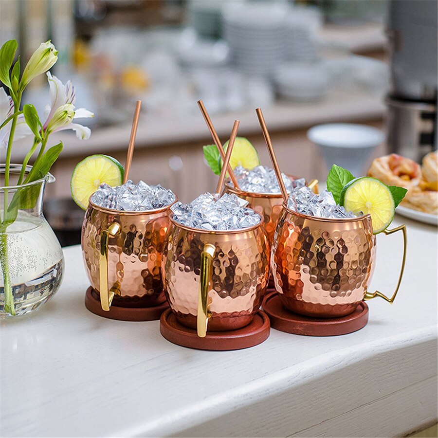Gehämmert Moscow Mule Becher Trinken Tasse 100% Reine Massivem Kupfer Messing Set 16 Unzen Food Grade Metarial Bier Cocktail Tasse