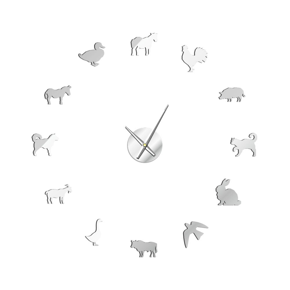 Barn Animal Super Big DIY Wall Clock Farm Animals Acrylic Mirror Clock Super Digital Watches Clocks Farmyard Kitchen Decor