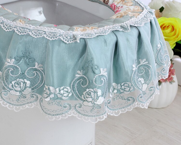 3PCS/SET Lace Fabric Bathroom Toilet Seat Cover With Zipper Thick Seat Cushion Ferrule Washable Comfortable Closes tool Protecto