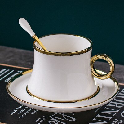 Skandynawska minimalistyczna zestaw filiżanek robić kawy złota granica wzmocniona porcelana trzyczęściowy kubek spodek łyżka kolor pudełko opakowanie CZY9001: biały A