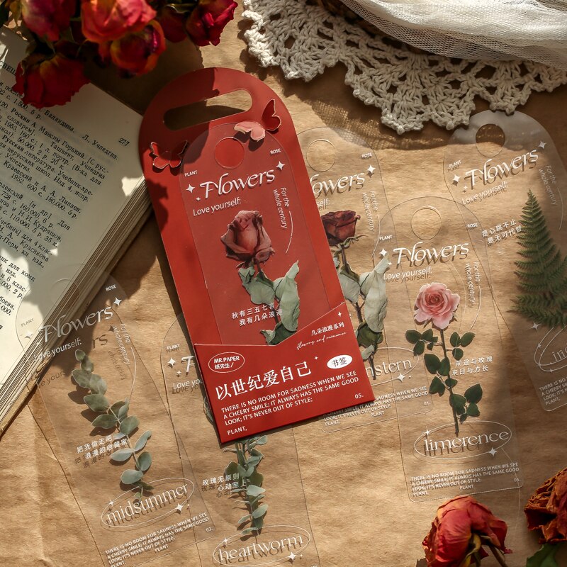 Marcapáginas romántico de PVC, marcador de Página de Libro Retro, rosa, Margarita, flor, mate, suministros de papelería, 5 piezas