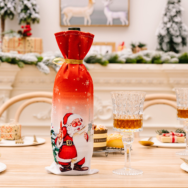Nueva botella de vino navideña creativa, vestido de terciopelo a la , fundas para botellas de vino, manga, muñeco de nieve de Papá Noel, decoración de mesa de cena de Año de Navidad: Rojo