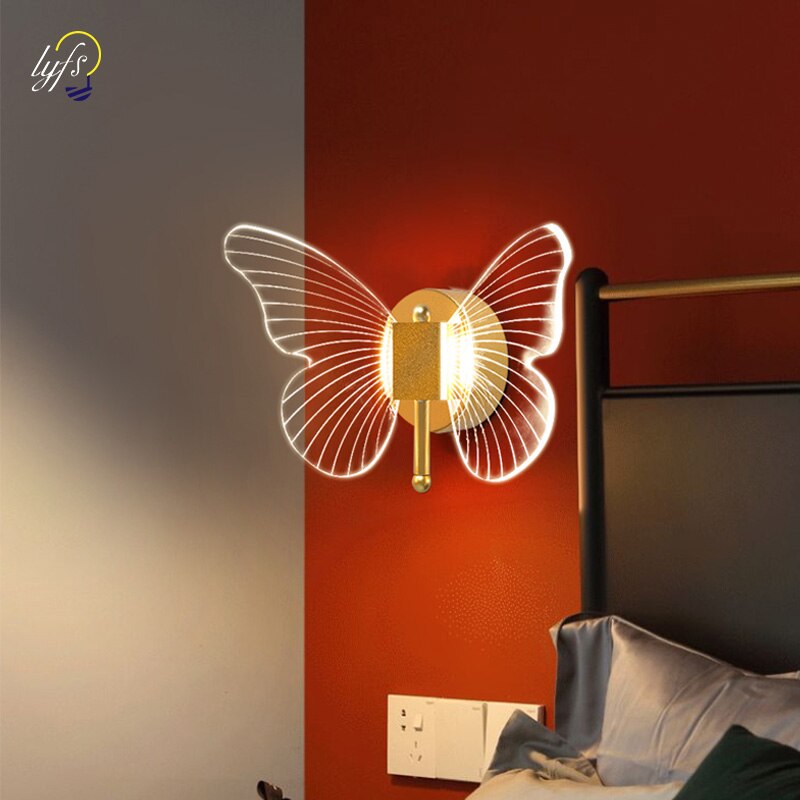 Led perhonen seinävalaisin sisävalaistus lamprit koti makuuhuone sängyn ääressä olohuone sisustus portaikko valo iluminação sisustus