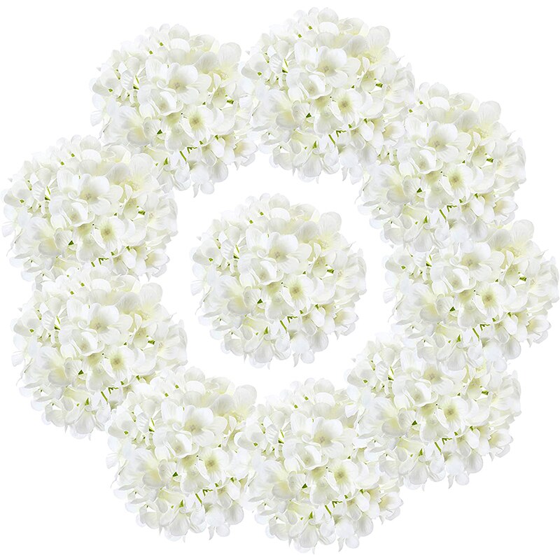 Zijde Hortensia Hoofden Kunstmatige Bloemen Boeket Met Stengels Voor Thuis Bruiloft Decoratie 10Pcs: White 1