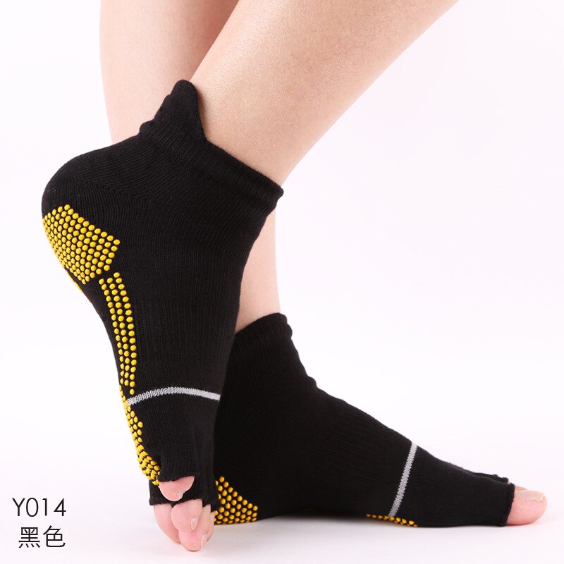 Yoga-socken für damen und herren, aus baumwolle, hinten offen, rutschfest, offene zehen, halbzehenfest, pilates-, fitness-, ballett- und sportsocken, hausschuhe: Y014