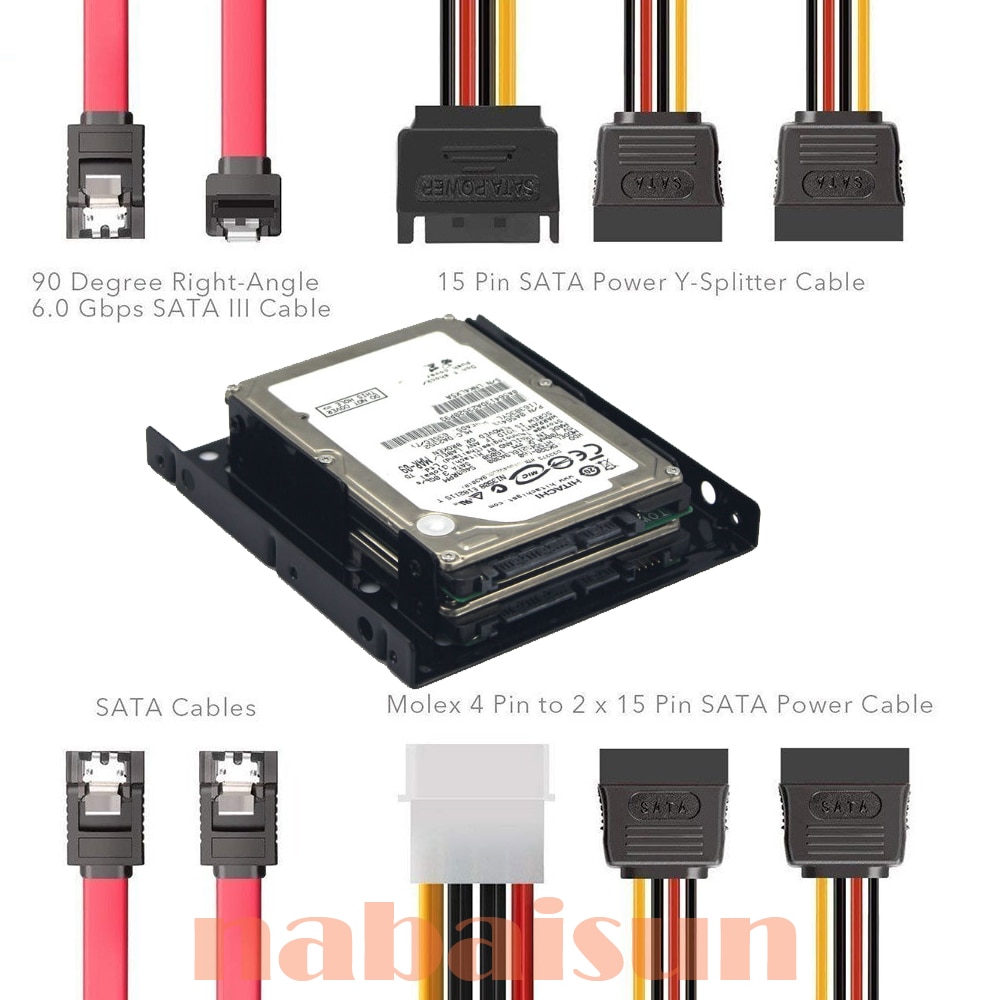 2X 2.5 Inch Ssd 3.5 Inch Interne Harde Schijf Montage Kit Beugel (Sata Data Kabels En kabels Inbegrepen)