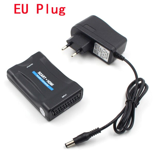 1080P-Compatibel Scart Video Audio Upscale Converter Av Signaal Adapter Hd Ontvanger Voor Dvd Us/Eu power Plug Originele Doos: EU Converter