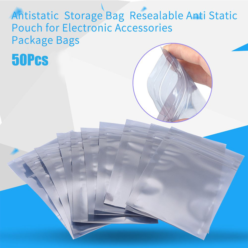 50pcs Aluminum Antistatic Bag Resealable Anti Static Ziplock Bags Pouch for Electronic Pouches Anti Static Package Mylar Bags