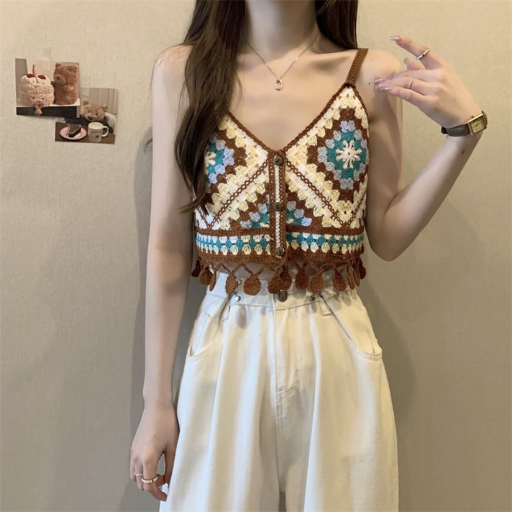 Randigt broderat blommigt linne tofs strandkläder bohemisk stil linne koreansk stil fransk stil stickat bikini linne klubb