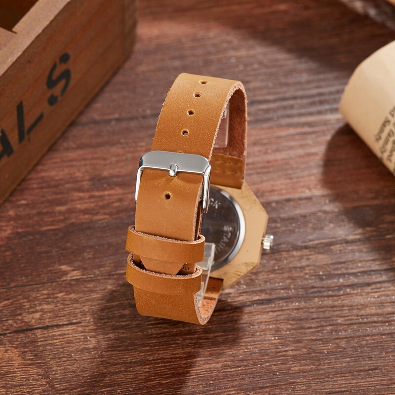 Houten horloge mannen vrouwen paar unisex imitatie bamboe houten klok quartz horloges polshorloge quartz klok sporthorloge doos