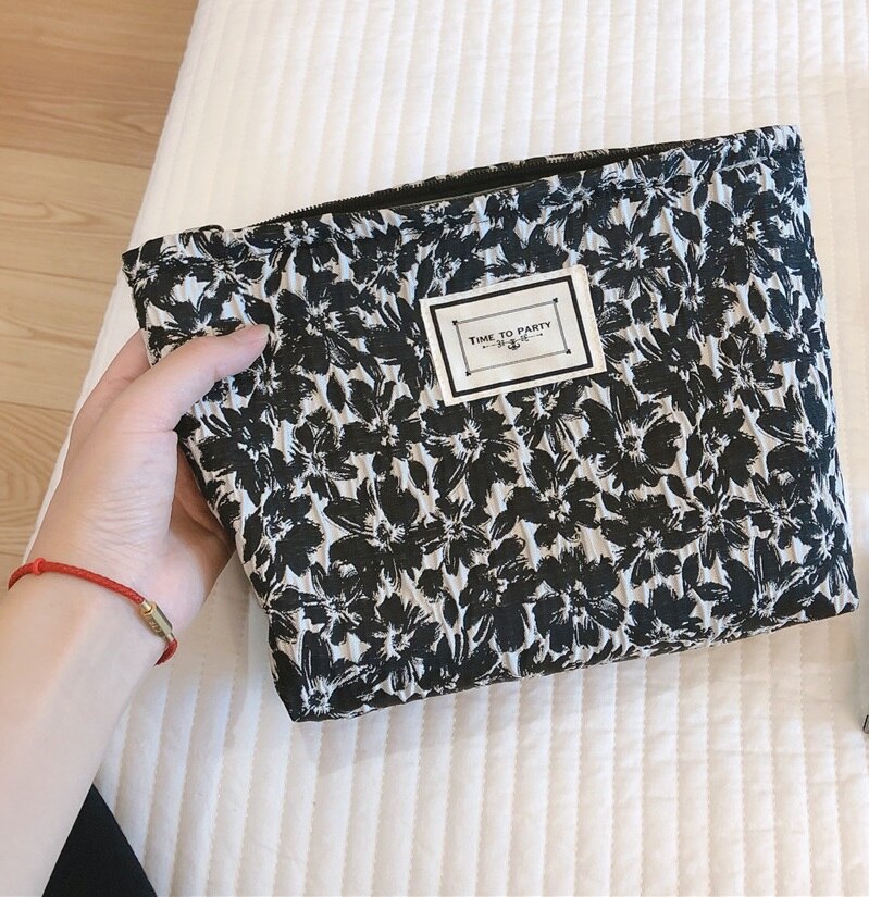 Estuche de tela de algodón con estampado Floral para mujer y niña, neceser grande de almacenamiento para cosméticos, organizador de maquillaje, neceser de viaje, 1 unidad,organizador brochas maquillaje ,estuche lápices: Type B