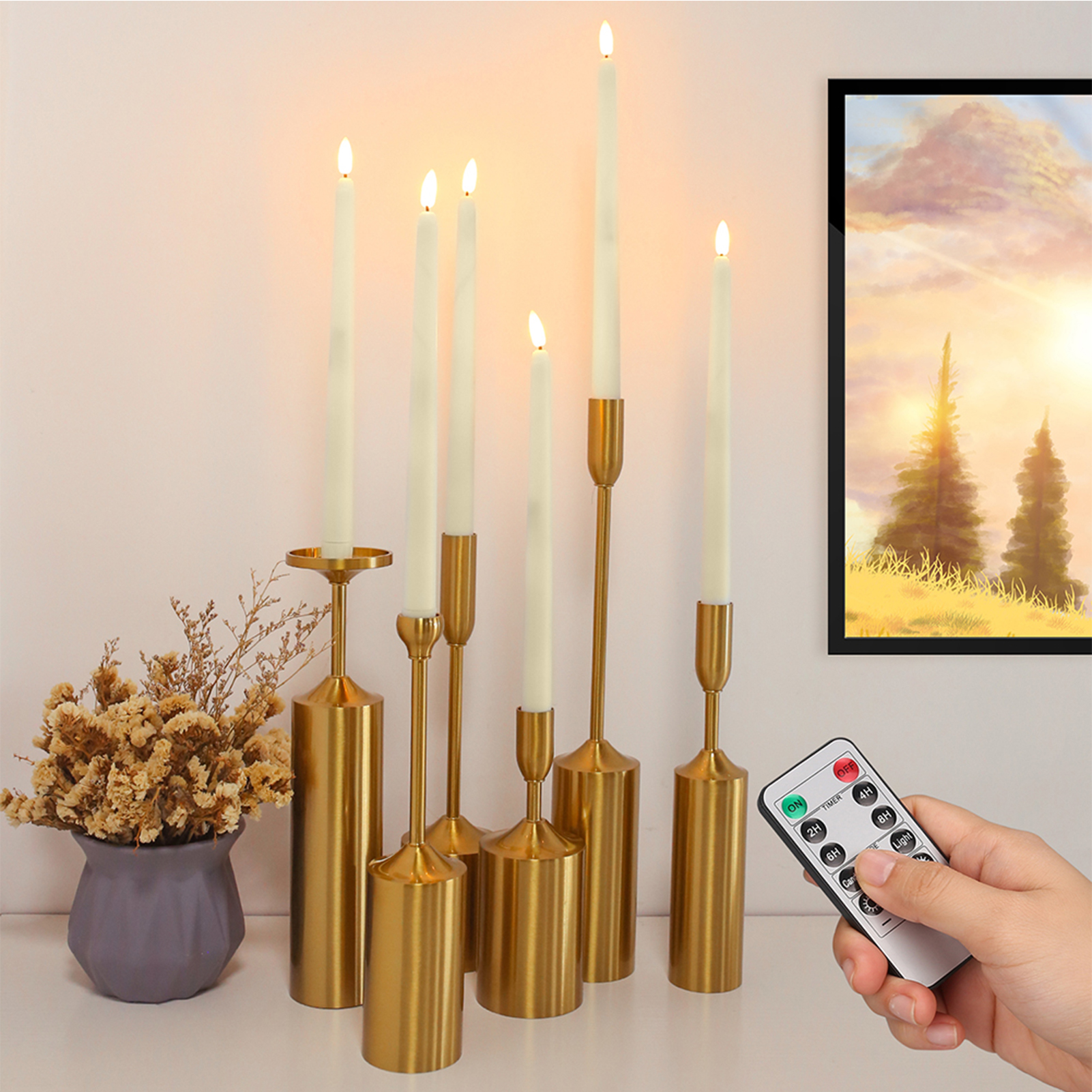 Velas cónicas LED sin llama, 12/24 Uds., parpadeantes con control remoto, candelabros de marfil con pilas de 11 ", decoración navideña para el hogar y la boda