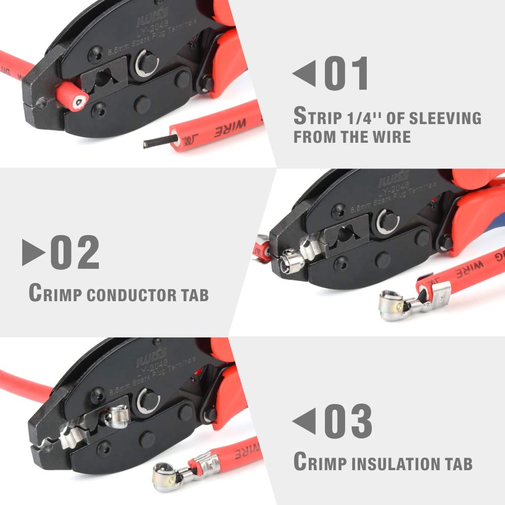 LY-2048 Ratchet Bougie Tang Krimptang 8.5Mm Iwiss Draad Crimper Voor Bougie Ontsteking Draad En Terminals Dia. 8.5Mm
