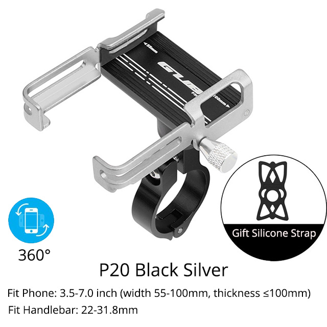 Gub Fiets Telefoon Houder Aluminium Ondersteuning Voor Bike Motorcycle 3.5-7.0 Inch Mobiele Telefoons Stand Mtb Stuur Mount: P20 Black Silver