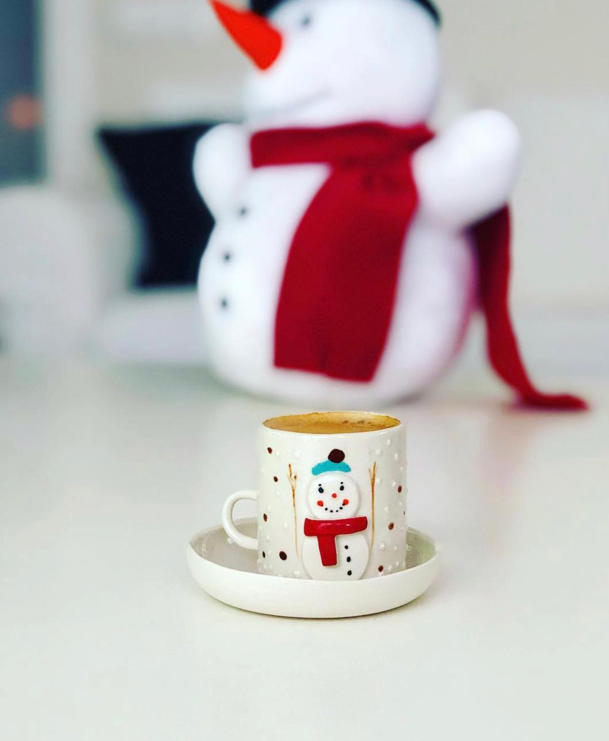 French porcelain Limoges porcelain clay produced 100% handmade special year chrismast snowman turkish coffee gre