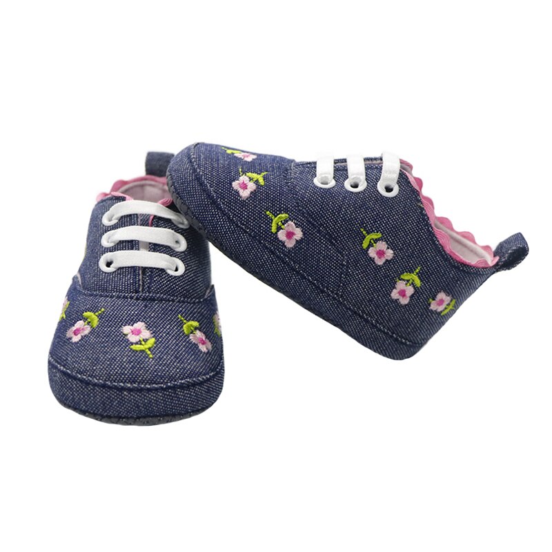 Bebê menina sapatos de renda branca floral bordado sapatos macios prewalker andando criança crianças sapatos primeiro walker frete grátis: Model 1-Navy / 7-12 meses