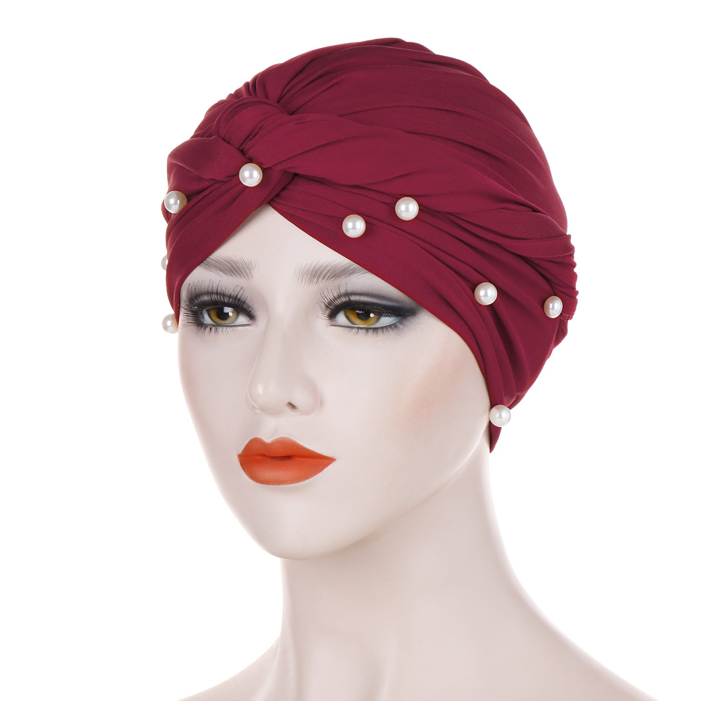 Turbante con perlas de terciopelo elásticas para Mujer, gorro musulmán, Hijab islámico, pañuelo para la cabeza, Turbante: 2