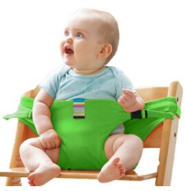 Baby Portable Seat Kids Chair Travel Foldable Washable Infant Dining High Dinning Cover Seat Safety Belt Auxiliary belt: Green
