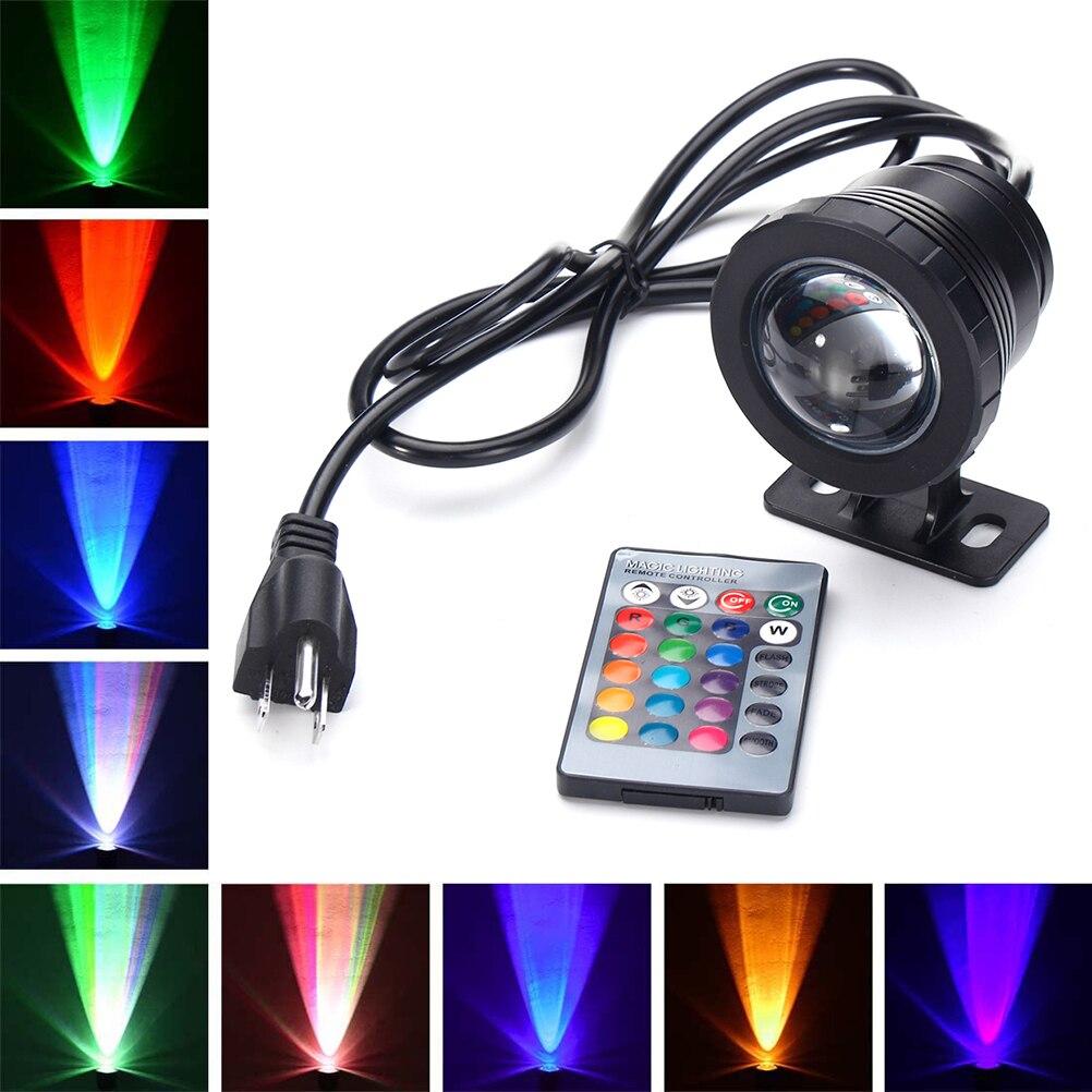Luz LED subacuática RGB de 10W, Multicolor, resistente al agua, luces subacuáticas, paisaje, fuente, lámpara de estanque, foco, lámpara subacuática: US Black