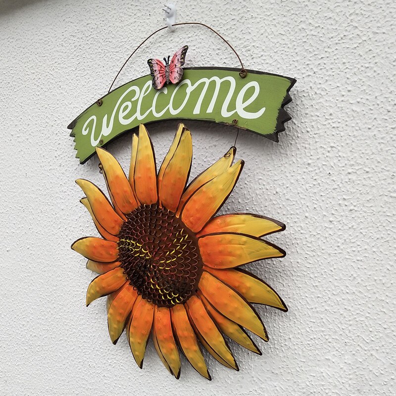 Tuin Thema Vintage Metalen Zonnebloem Welkom Teken Voor Front Deur Opknoping Welkom Muur Plaque Huis Tuin Ornament Cozy