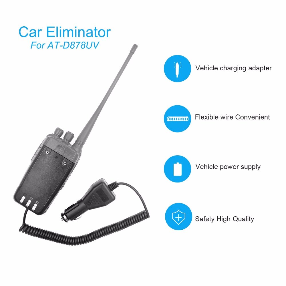 Eliminador de cargador de coche, para AT-D878UV walkie-talkie, DMR, Digital, analógico, de doble banda, GPS, APRS, Radio bidireccional