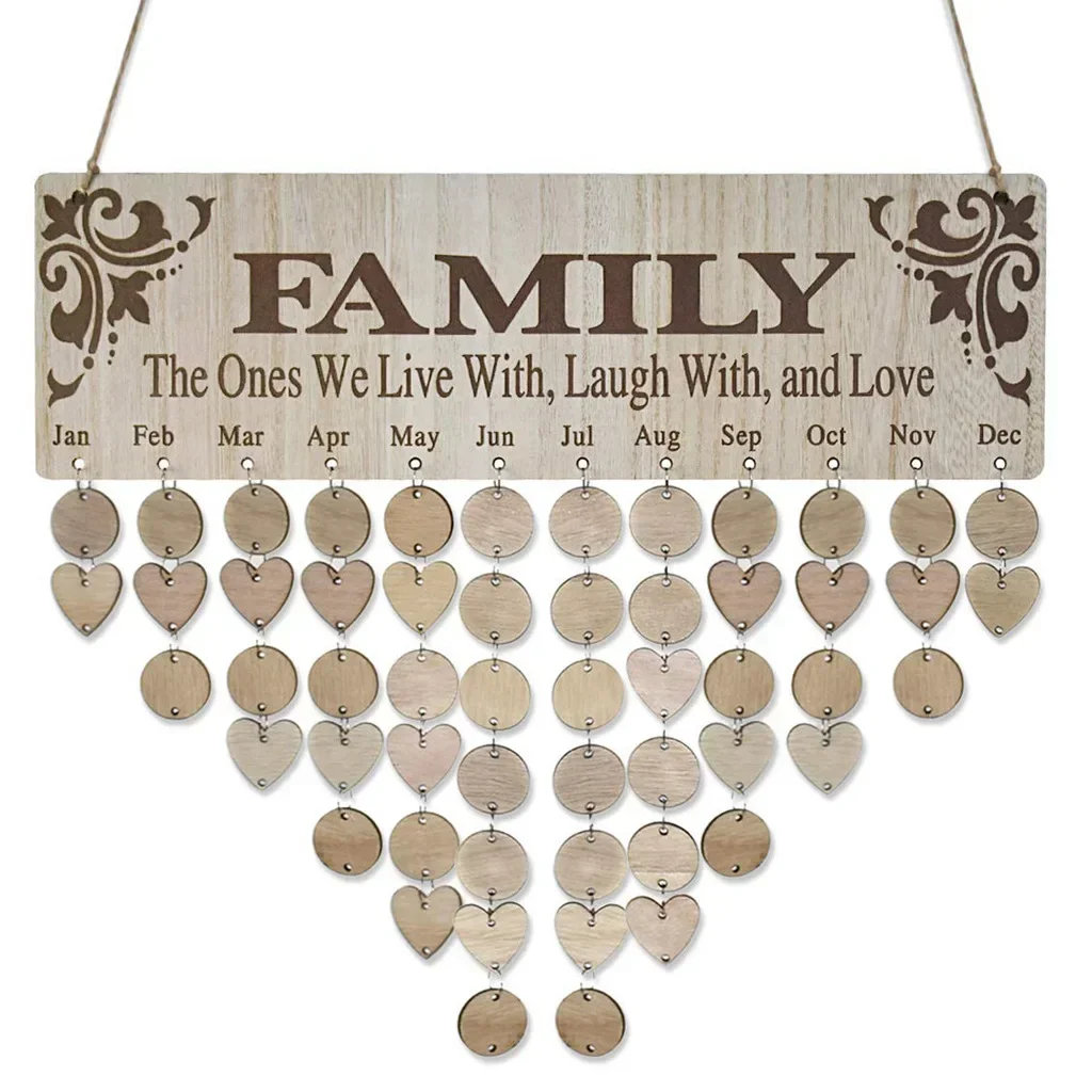 Houten Kalender Lijst Verjaardagsfeestje Woondecoratie Hanger DIY Kalender Ambachten Woonkamer Decoratie: Licht Geel
